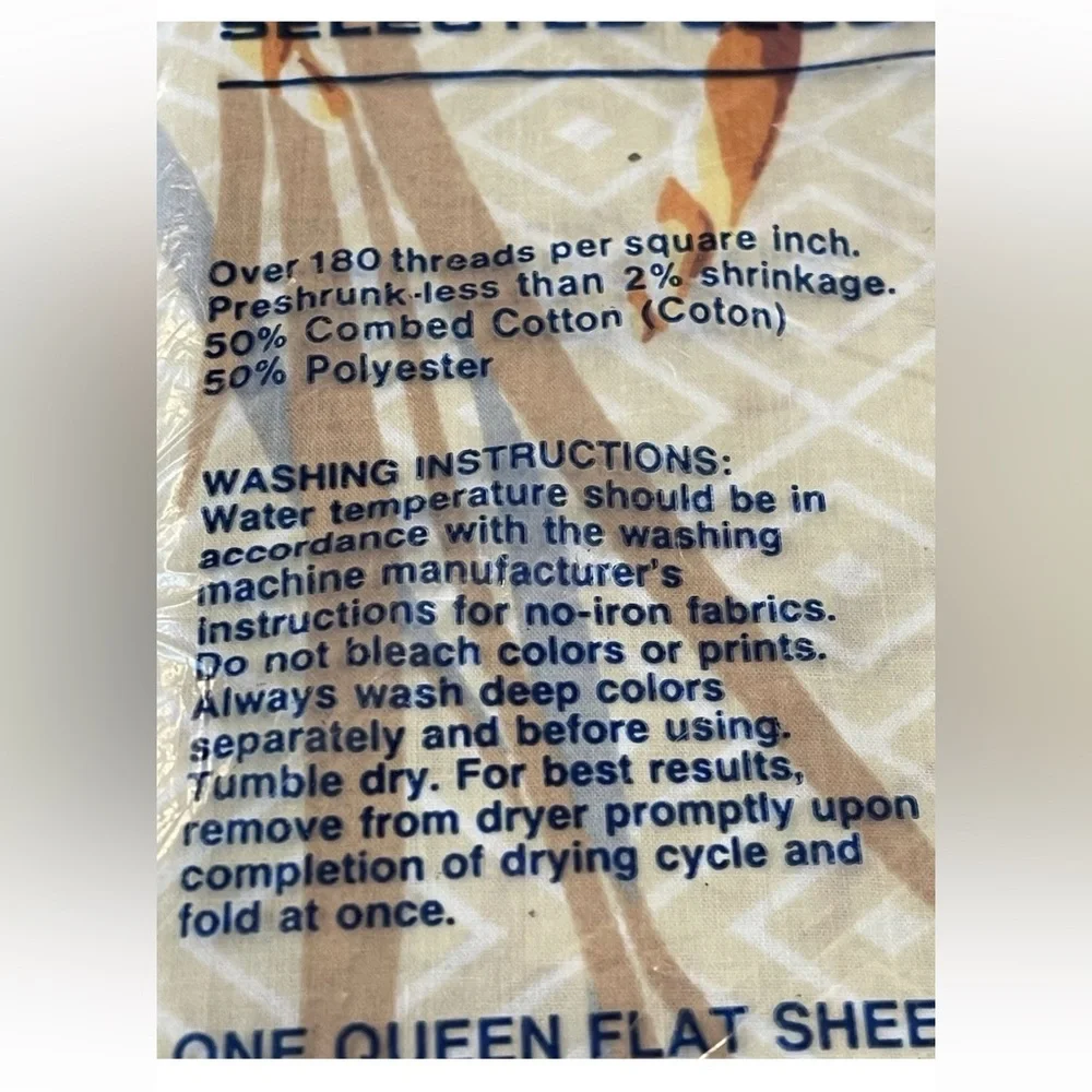 🆕Vintage 1970s Floral Queen Flat Sheet NOS no iron percale 50/50‎ cotton poly